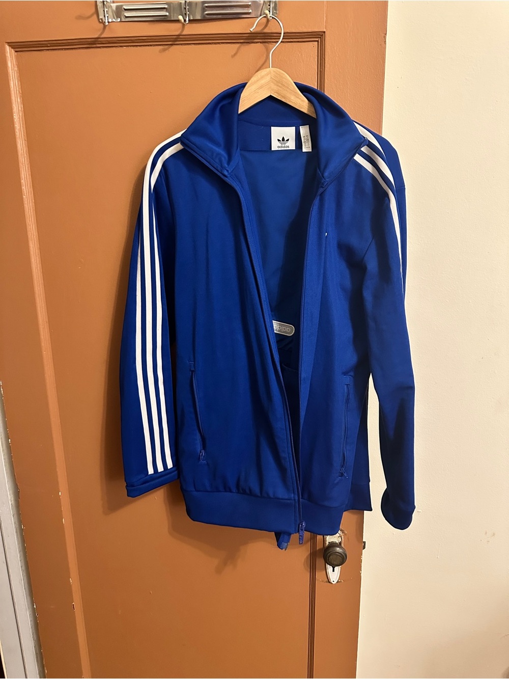 adidas Men’s Blue Track Jacket with White Three-Stripes